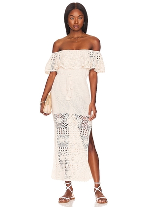 SPELL Iluka Crochet Midi Dress in Cream. Size S.