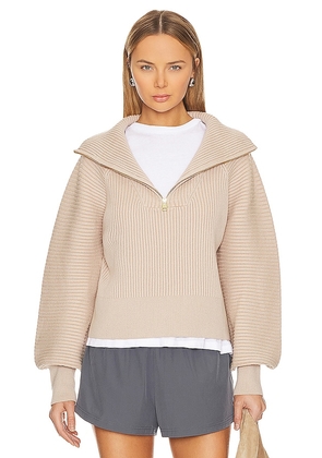 Varley Reid Half Zip Sweater in Beige. Size L, M, XL, XS.