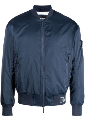 Emporio Armani logo-print detail bomber jacket - Blue