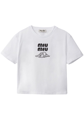 Miu Miu logo-embroidered cotton T-shirt - White