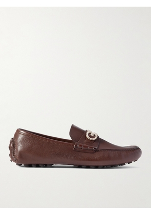 FERRAGAMO - Grazioso Embellished Full-Grain Leather Driving Shoes - Men - Brown - EU 41