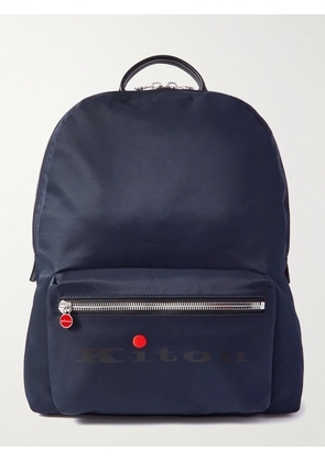 Kiton - Logo-Print Leather-Trimmed Shell Backpack - Men - Blue
