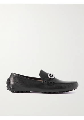 FERRAGAMO - Grazioso Embellished Full-Grain Leather Driving Shoes - Men - Black - EU 39