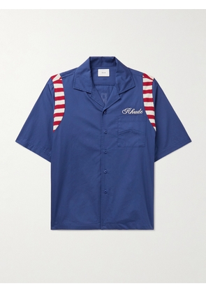 Rhude - American Spirit Camp-Collar Crochet-Trimmed Logo-Print Cotton-Poplin Shirt - Men - Blue - XS