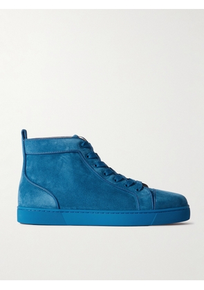 Christian Louboutin - Louis Logo-Embellished Grosgrain-Trimmed Suede High-Top Sneakers - Men - Blue - EU 40