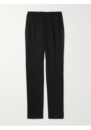 SAINT LAURENT - Straight-Leg Pleated Silk-Trimmed Herringbone Wool Tuxedo Trousers - Men - Black - IT 50