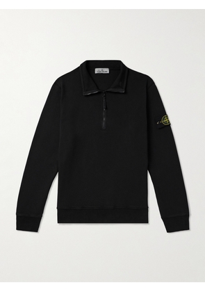 Stone Island - Logo-Appliquéd Garment-Dyed Cotton-Jersey Half-Zip Sweatshirt - Men - Black - S