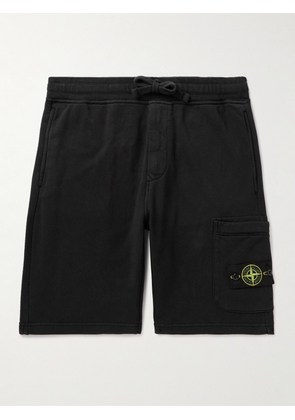 Stone Island - Straight-Leg Logo-Appliquéd Garment-Dyed Cotton-Jersey Drawstring Shorts - Men - Black - S