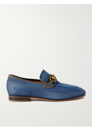 Gucci - Paride Leather-Trimmed Denim Horsebit Loafers - Men - Blue - UK 7