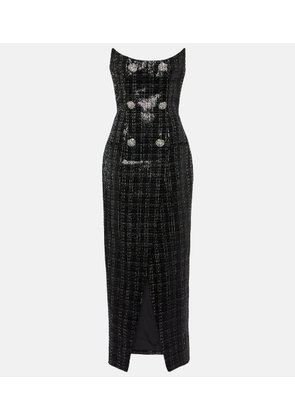 Balmain Sequined strapless tweed maxi dress
