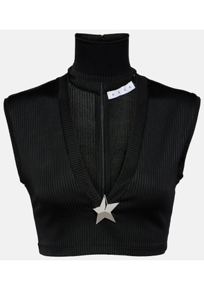 Area Star Stud ribbed-knit crop top