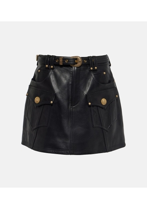 Balmain Belted A-line leather miniskirt