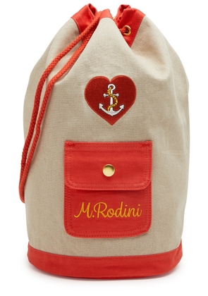 Mini Rodini Kids Logo-embroidered Linen Backpack - Brown