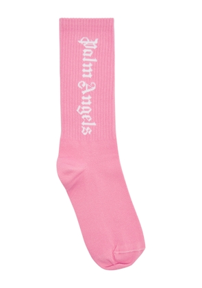 Palm Angels Kids Logo-intarsia Cotton-blend Socks - White Pink