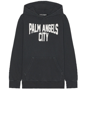 Palm Angels Pa City Washed Hoodie in Dark Grey & White - Grey. Size L (also in M, S, XL/1X).