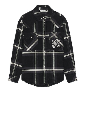 Palm Angels Monogram Check Over Shirt in Anthracite - Charcoal. Size 46 (also in 48, 50, 52).