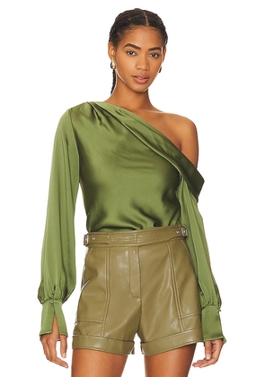 SIMKHAI Alice One Shoulder Top in Green. Size S.