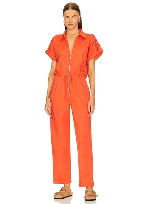 PISTOLA Jordan Short Sleeve Zip Front Jumpsuit in Orange. Size L, XS.