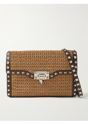 Valentino Garavani - Rockstud Leather-trimmed Raffia Shoulder Bag - Brown - One size