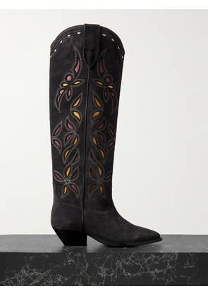 Isabel Marant - Denvee Cutout Embroidered Leather-trimmed Suede Knee Boots - Black - FR36,FR37,FR38,FR39,FR40,FR41