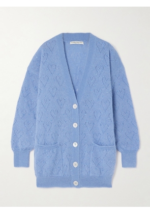 Alessandra Rich - Crystal-embellished Pointelle-knit Mohair-blend Cardigan - Blue - IT36,IT38,IT40,IT42,IT44,IT46