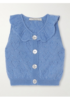 Alessandra Rich - Cropped Crystal-embellished Pointelle-knit Mohair-blend Cardigan - Blue - IT36,IT38,IT40,IT42,IT44