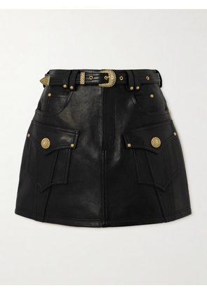 Balmain - Belted Embellished Leather Mini Skirt - Black - FR34,FR36,FR38,FR40,FR42,FR44