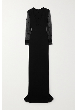 Givenchy - Flocked Tulle-trimmed Crepe Gown - Black - FR34,FR36,FR38,FR40,FR42,FR44