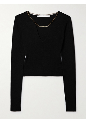 Alexander Wang - Chain-embellished Cropped Wool-blend Sweater - Black - x small,small,medium,large,x large