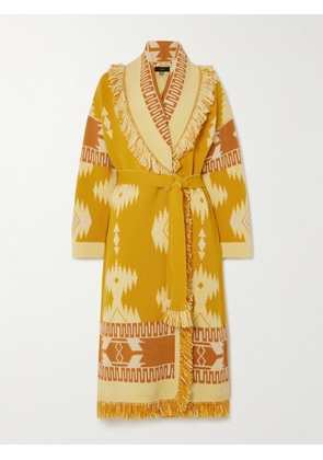 Alanui - Icon Belted Fringed Wool Jacquard-knit Cardigan - Yellow - x small,small,medium,large
