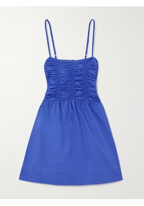 Faithfull The Brand - + Net Sustain Ria Smocked Organic Cotton-poplin Mini Dress - Blue - x small,small,medium,large,x large,xx large