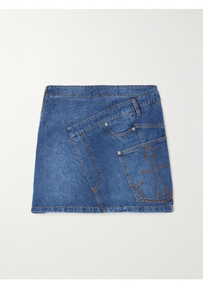 JW Anderson - Embroidered Denim Mini Skirt - Blue - UK 4,UK 6,UK 8,UK 10,UK 12,UK 14