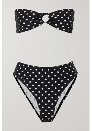 Leslie Amon - Maria Embellished Polka-dot Seersucker Bikini - Black - XS/S,M/L,XL/XXL