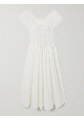 DÔEN - + Net Sustain Quinn Tie-detailed Shirred Organic Cotton-poplin Midi Dress - White - xx small,x small,small,medium,large,x large,xx large