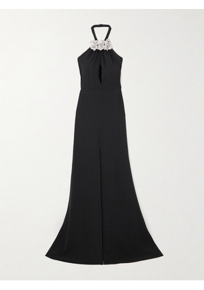 Valentino Garavani - Crystal-embellished Appliquéd Silk-crepe Halterneck Gown - Black - IT38,IT40,IT42,IT44,IT46,IT48