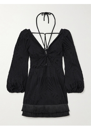 PatBO - Fringed Broderie Anglaise Mini Dress - Black - US0,US2,US4,US6,US8,US10,US12