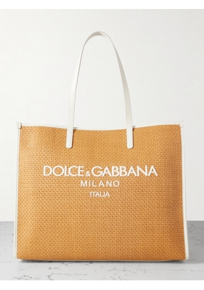 Dolce & Gabbana - Large Embroidered Leather-trimmed Raffia Tote - Neutrals - One size