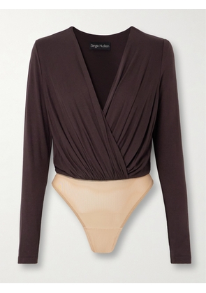 Sergio Hudson - Stretch-bamboo Viscose Jersey And Tulle Bodysuit - Brown - x small,small,medium,large,x large