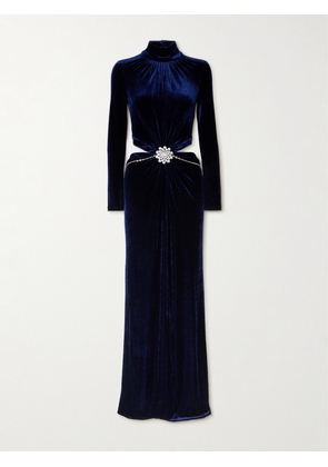 Rabanne - Cutout Gathered Crystal-embellished Velvet Maxi Dress - Blue - FR36,FR38,FR40,FR42