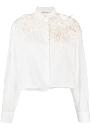 Ermanno Scervino floral-appliqué embroidered cropped cotton shirt - White
