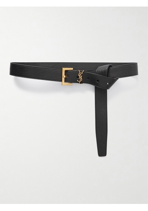 SAINT LAURENT - Cassandre Embellished Knotted Textured-leather Waist Belt - Black - 65,70,75,80,85,90,95