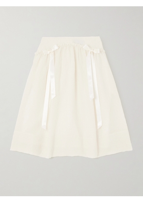 Simone Rocha - Bow-embellished Ruffled Cloqué Midi Skirt - White - UK 4,UK 6,UK 8,UK 10,UK 12,UK 14