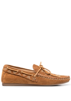 ISABEL MARANT stud-embellished suede loafers - Brown