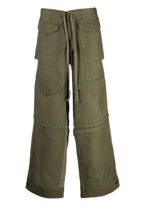 Greg Lauren wide-leg cotton cargo pants - Green