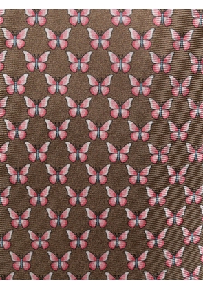 Lady Anne butterfly-print silk tie - Brown