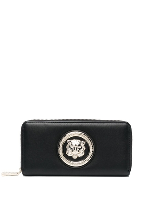 Just Cavalli gold-tone logo plaque leather purse - Black