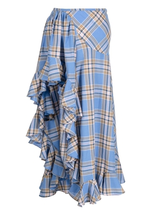 Collina Strada check-print ruffle-trim skirt - Blue