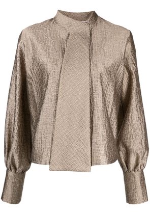 SHATHA ESSA textured long-sleeve blouse - Brown