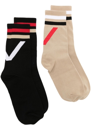 Ports V pack-of-two intarsia-knit ankle socks - Brown