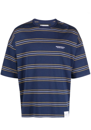 Neighborhood logo-embroidered striped cotton T-shirt - Blue